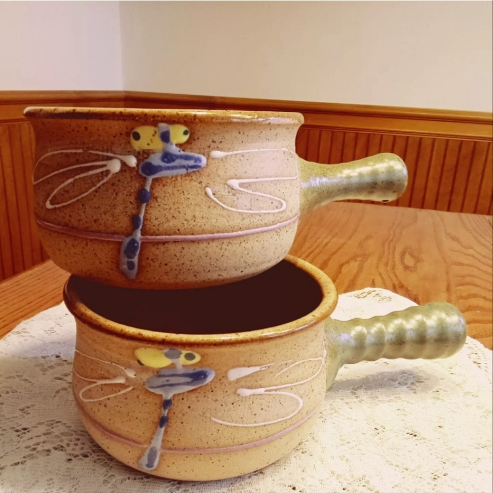 Dragonfly Stoneware Soup Chili Bowls SET OF 2